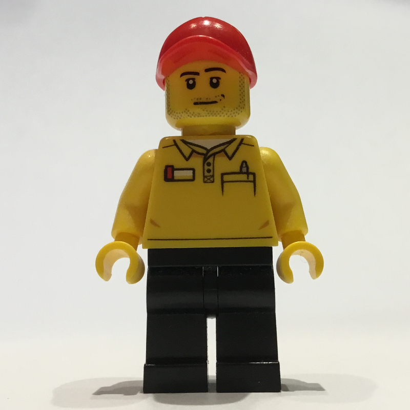 LEGO LEGO Store Employee, LEGO Logo on Back, Red Cap, Stubble (fig-009443)
