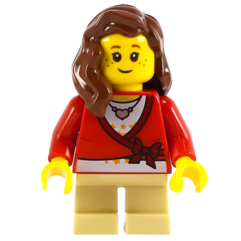 LEGO Girl, Cardigan Tied with Bow and Necklace, Tan Legs, Reddish Brown Hair (fig-009446)