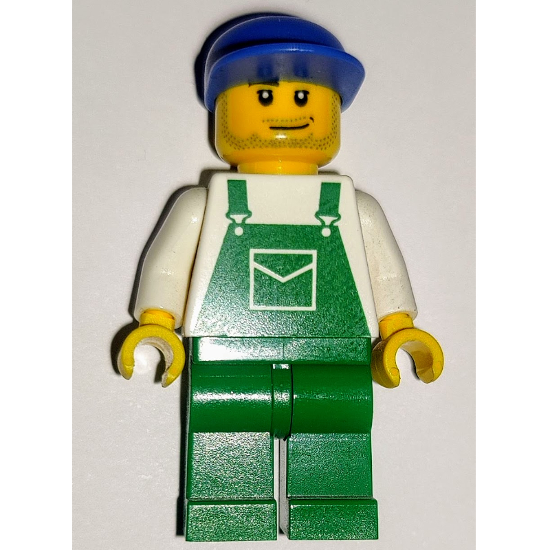 LEGO Man, Green Overalls, Blue Cap, Stubble (86035 Cap) (fig-009448)