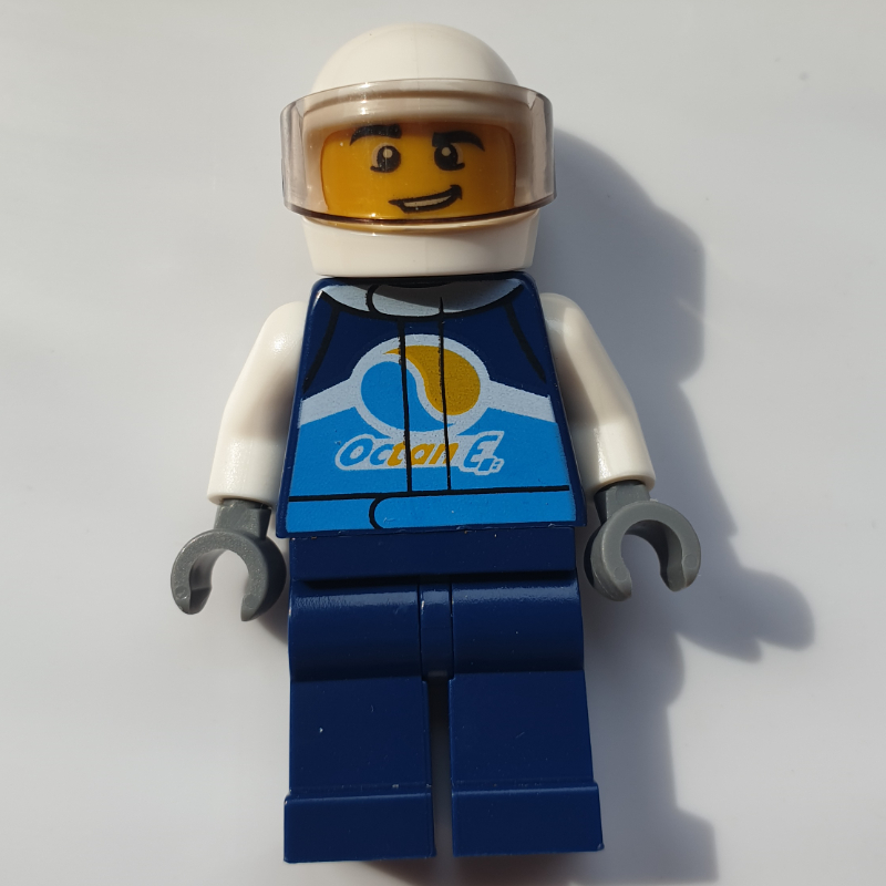 LEGO Racer, Dark Blue Jumpsuit with Octan E Logo, White Helmet with Visor (fig-009457)