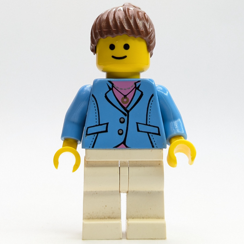 LEGO Medium Blue Torso, White Legs, Reddish Brown Hair (fig-009459)