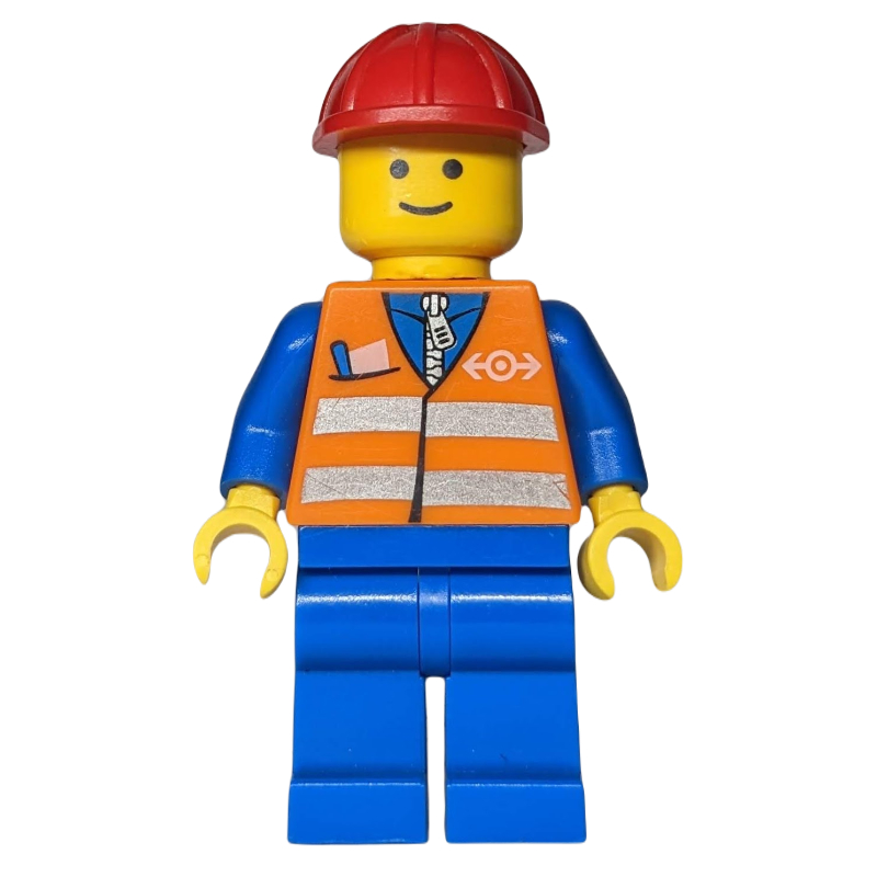 LEGO Worker - Orange Torso, BLue Legs, Red Helmet (fig-009461)