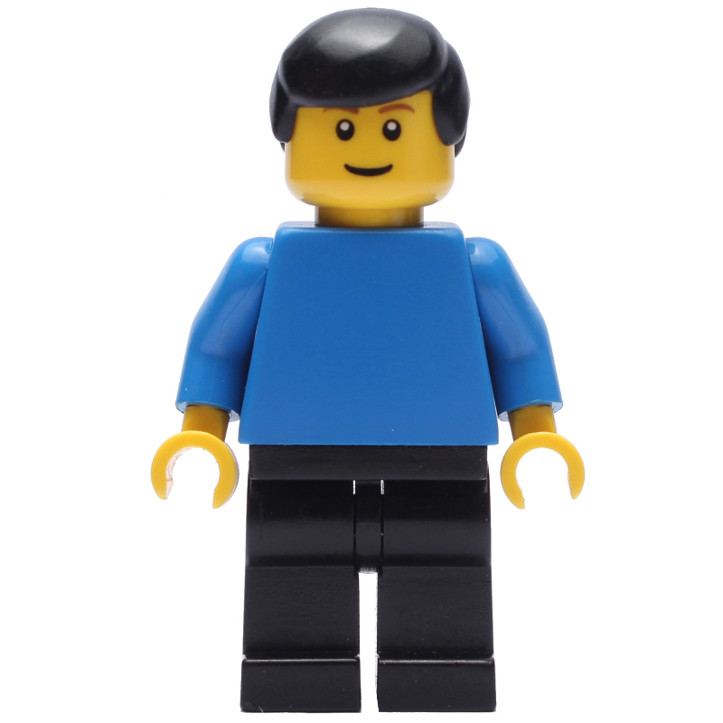 LEGO Blue Torso, Black Legs, Black Hair (fig-009464)