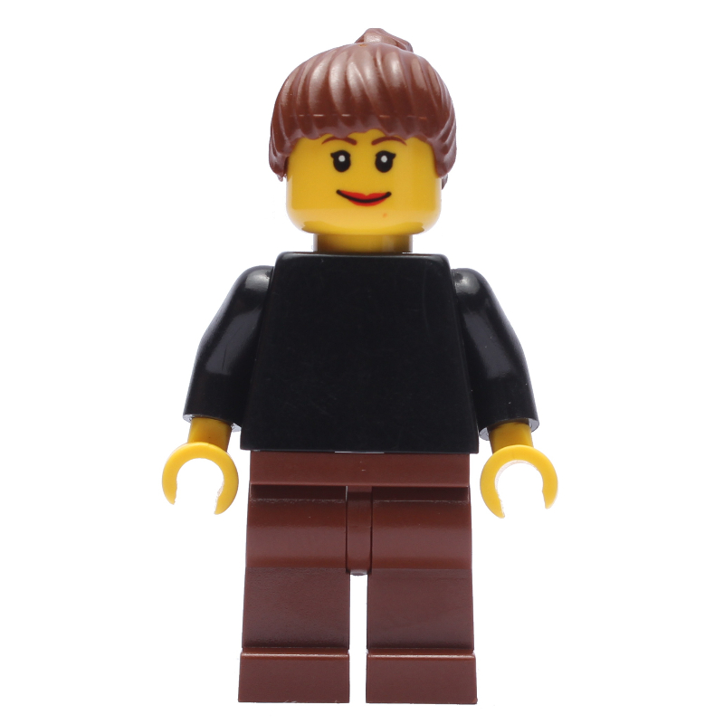 LEGO Black Torso, Reddish Brown Legs, Reddish Brown Hair (fig-009465)