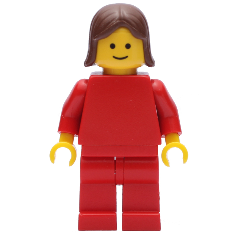 LEGO Woman, Red Torso, Red Legs,  Brown Hair (3626a Head) (fig-009472)