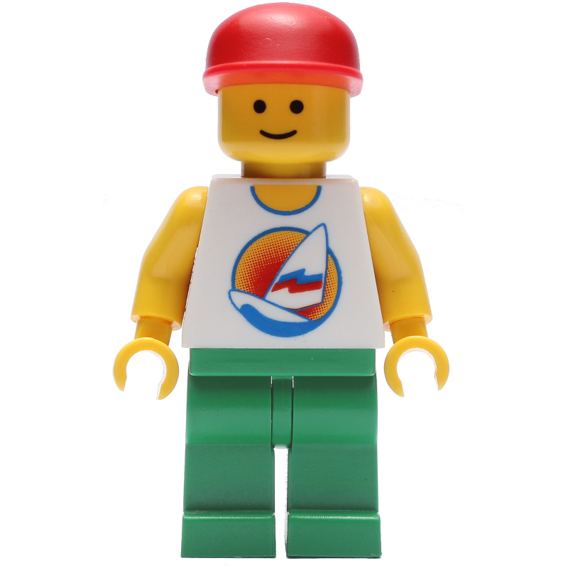 LEGO White Torso with Surfboard, Green Legs, Red Cap (3626c Head) (fig-009495)