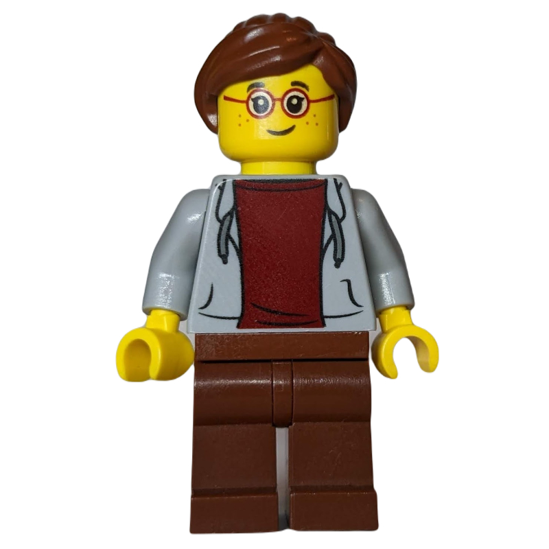 LEGO Light Bluish Grey Torso, Reddish Brown Legs, Reddish Brown Hair (fig-009501)