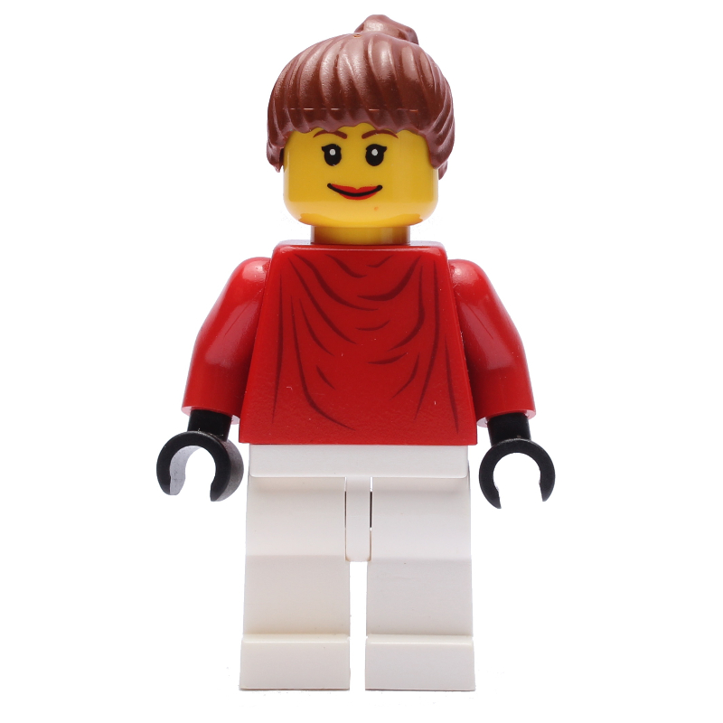 LEGO Red Torso, White Legs, reddish Brown Hair (fig-009504)