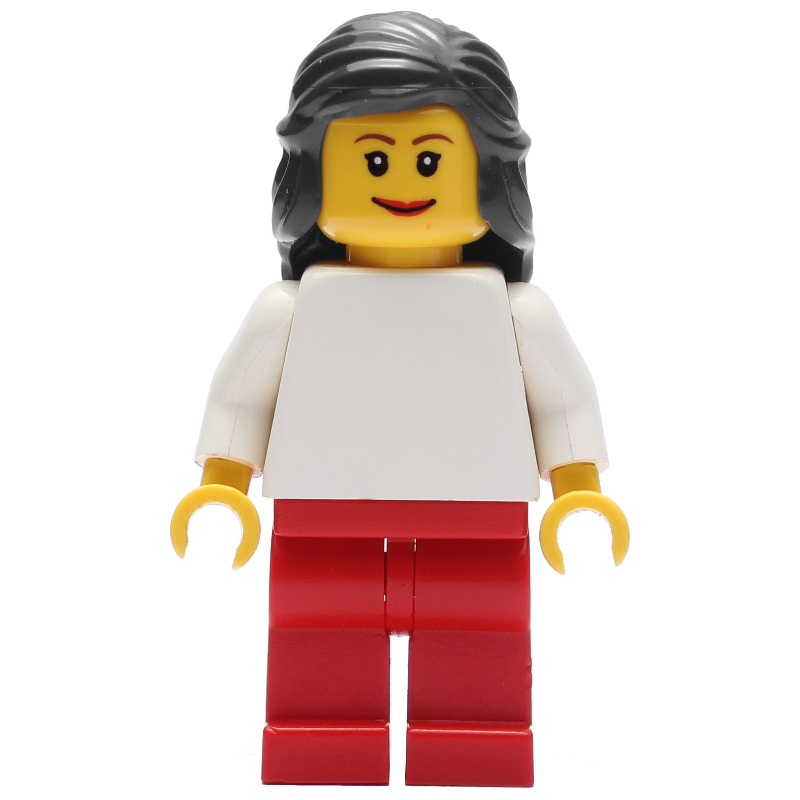 LEGO White Torso, Red Legs, Black Hair (fig-009509)