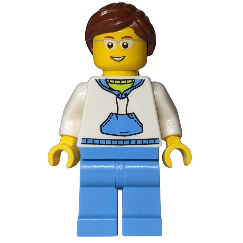 LEGO White Torso, Medium Blue Legs, Reddish Brown Hair (fig-009517)