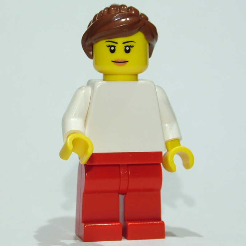 LEGO White Torso, Red Legs, Dark Brown Hair (fig-009525)