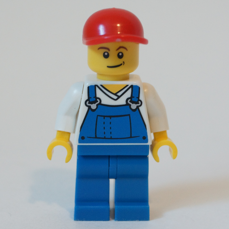 LEGO White Torso, Blue Overall, Red Cap, Male (3626b Head) (fig-009539)