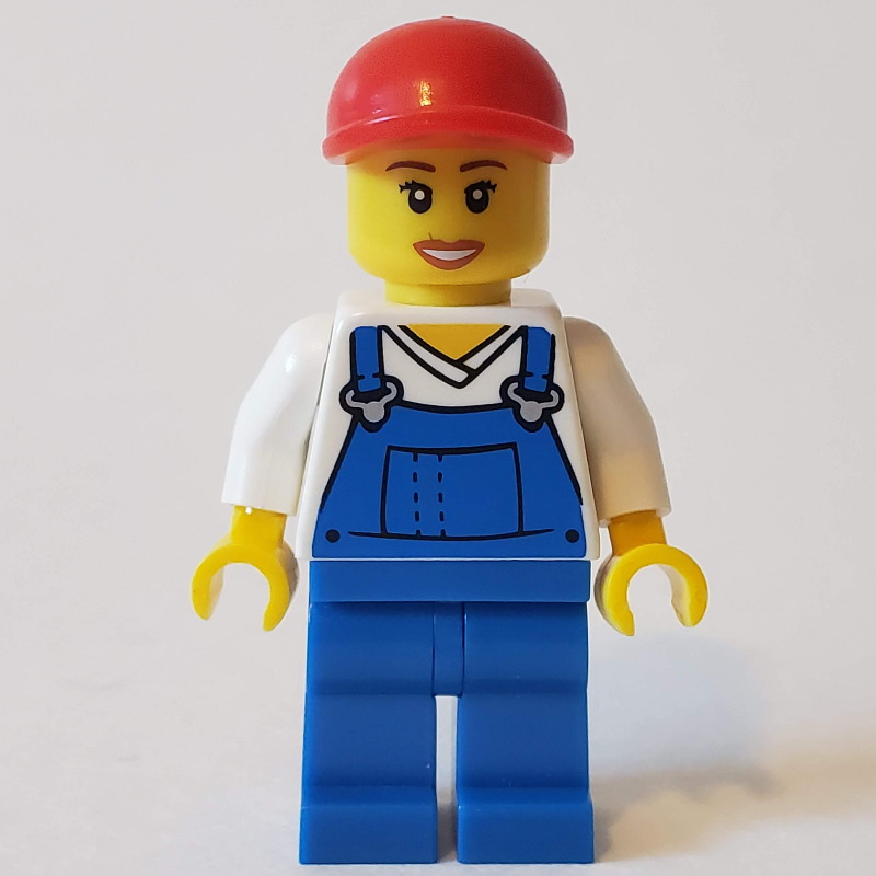 LEGO White Torso, Blue Overall, Red Cap, Female (fig-009540)