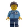 Man, Medium Blue Shirt with Octan Logo, Dark Blue Legs, Dark Brown Hair