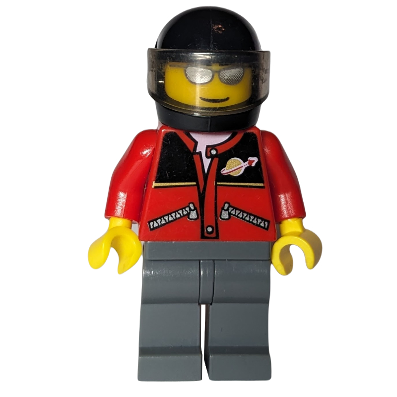 LEGO Man, Red Jacket with Classic Space Logo, Black Helmet with Visor, Silver Sunglasses (fig-009546)
