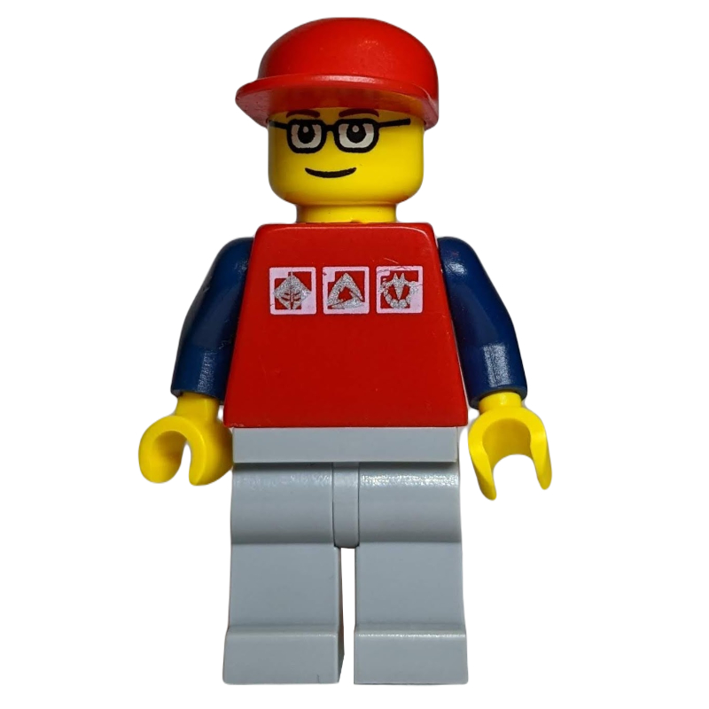 LEGO Man, Red Shirt with Dark Blue Arms, Red Cap, Glasses (fig-009547)