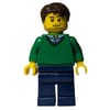 Man, Green V-Neck Sweater, Dark Blue Legs, Dark Brown Hair, Stubble