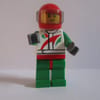 Racer, White, Green, and Red Jumpsuit, Red Helmet with Visor