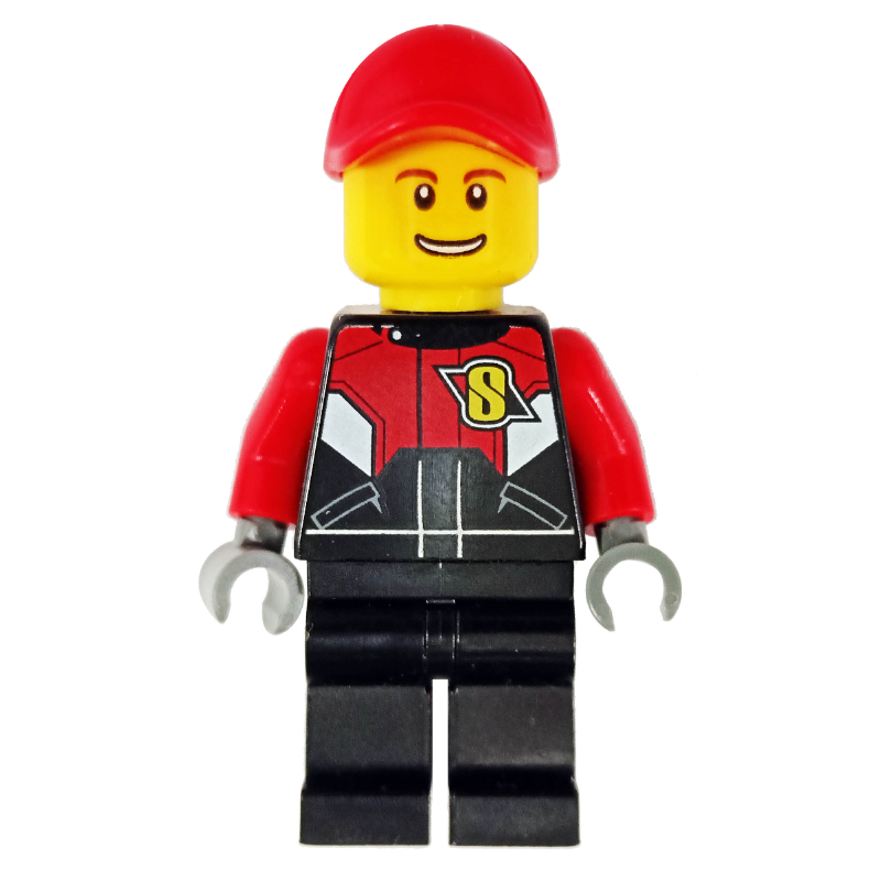 LEGO Racer, Black and Red Jumpsuit, Red Cap (fig-009560)