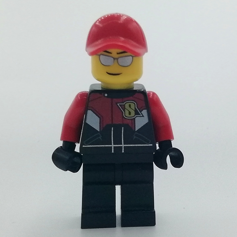 LEGO Racer, Black and Red Jumpsuit, Red Cap, Silver Sunglasses (fig-009561)