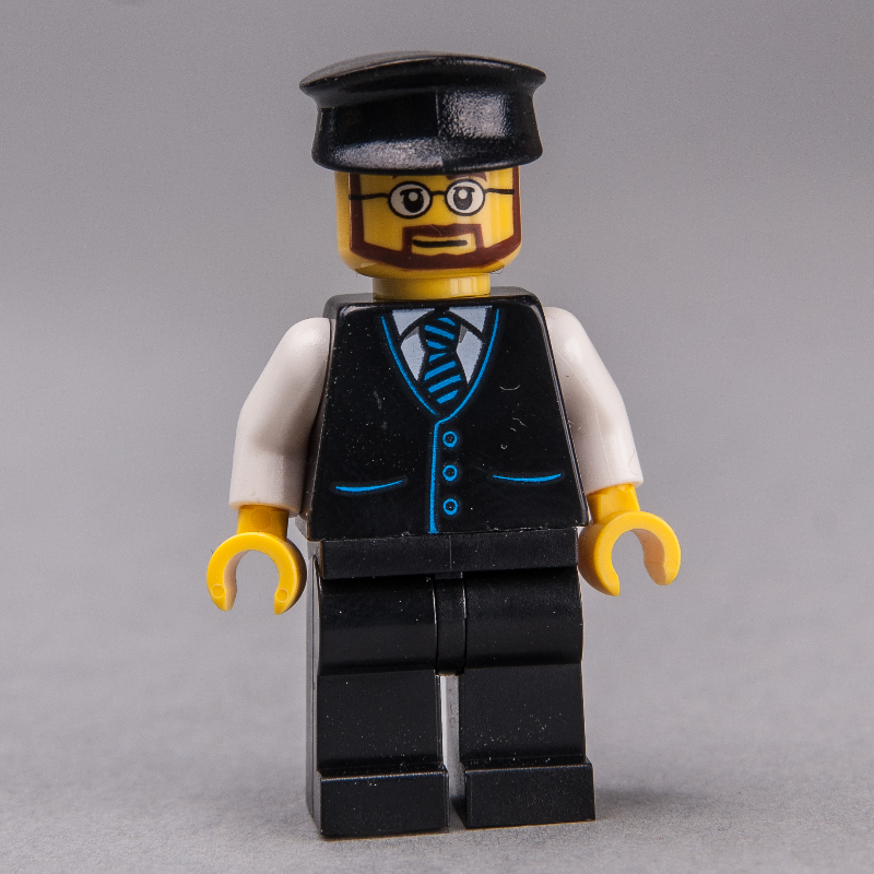 LEGO Man, Black Vest and Tie, Black Legs, Black Hat, Beard and Glasses (fig-009564)