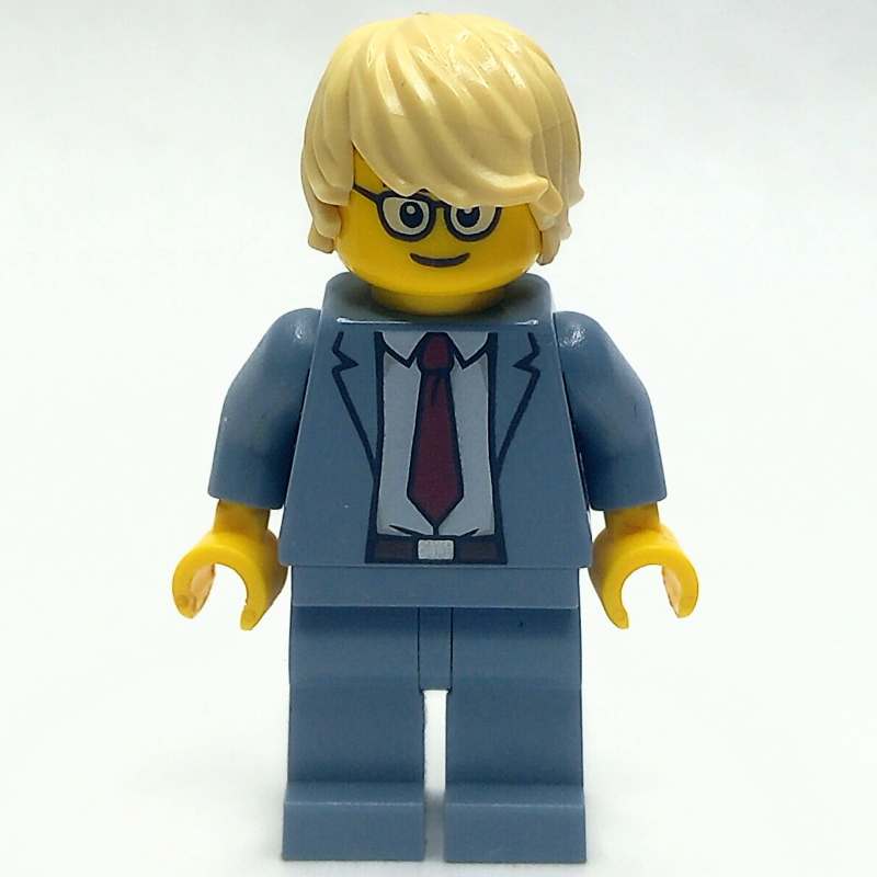 LEGO Man, Sand Blue Suit with Red Tie, Tan Hair, Glasses (fig-009569)