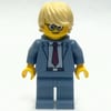 Man, Sand Blue Suit with Red Tie, Tan Hair, Glasses