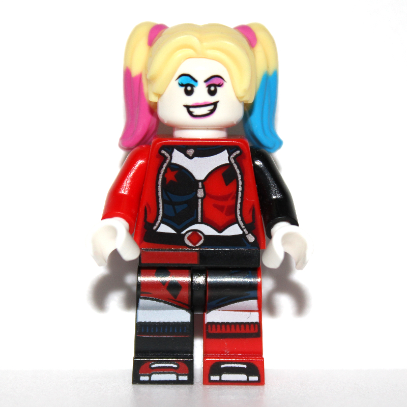 LEGO Harley Quinn in Black and Red Jester Outfit, Bright Light Yellow Hair with Magenta and Azure Highlights (fig-009579)