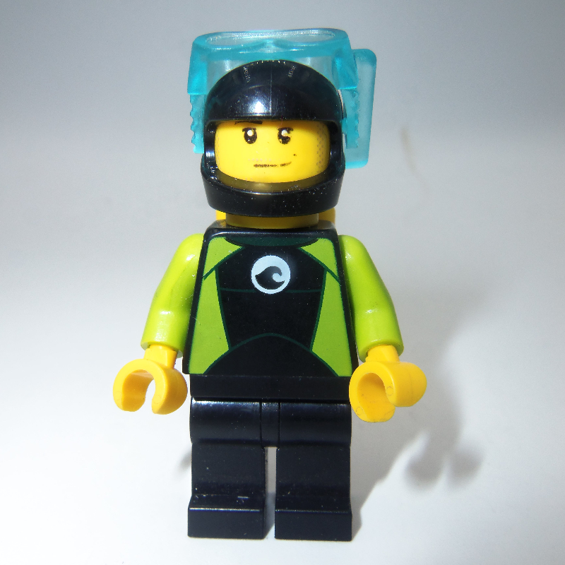 LEGO Diver, Man, Black and Lime Wetsuit, Black Helmet and Mask (fig-009583)