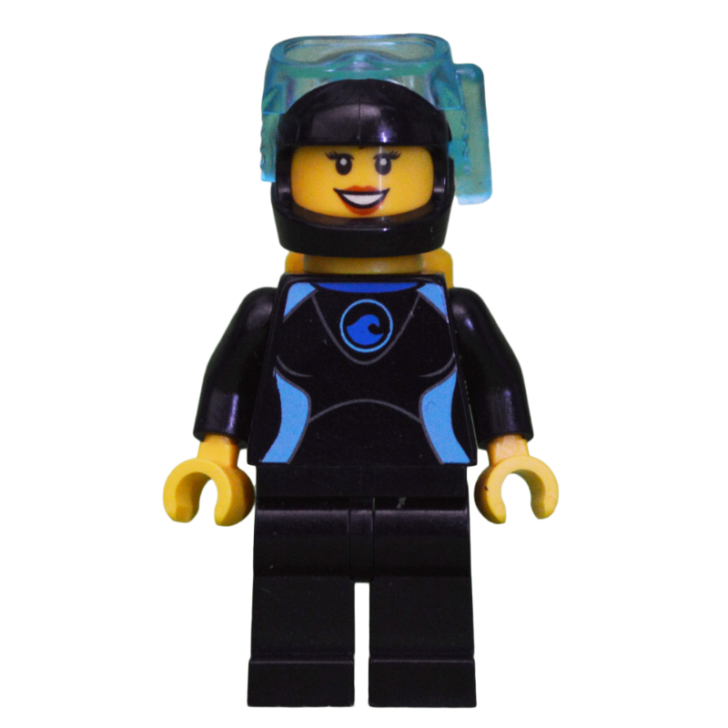 LEGO Diver, Woman, Black And Azure Wetsuit, Black Helmet with Mask (fig-009584)