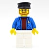 Sailor, Open Blue Jacket with Anchor over Dark Red Sweater, White Legs, Black Hat, Beard and Glasses
