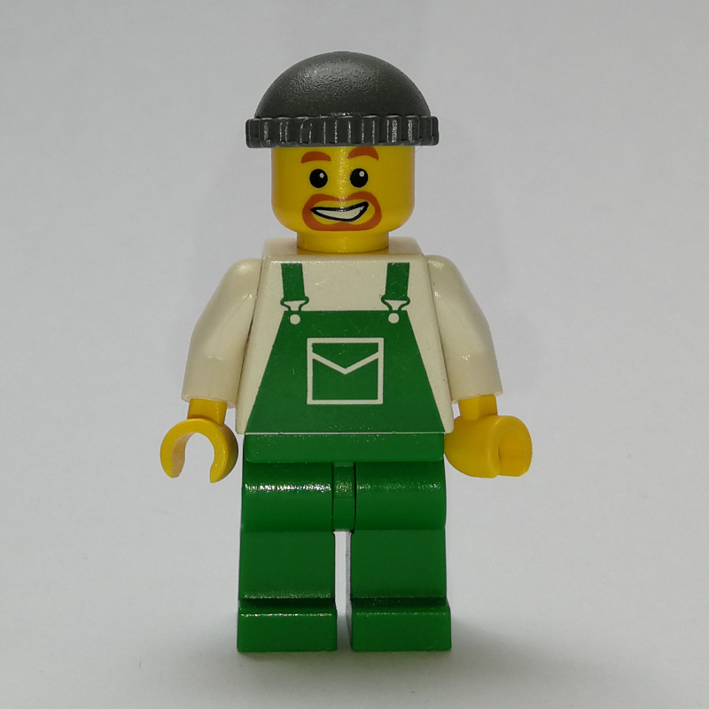 LEGO Man, Green Overalls, Dark Bluish Gray Hat, Goatee Beard (fig-009594)