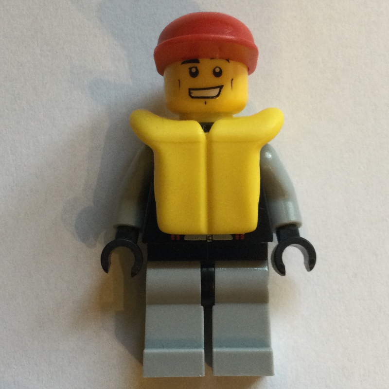 LEGO Lifeguard, Black and Gray Wetsuit, Red Cap, Yellow Life Vest (fig-009602)
