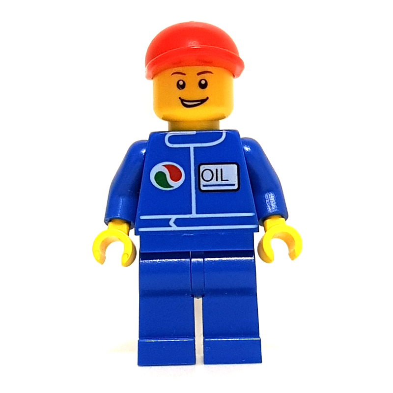LEGO Racer, Blue Jumpsuit with Octan Logo, Red Cap, Open Mouth (fig-009606)