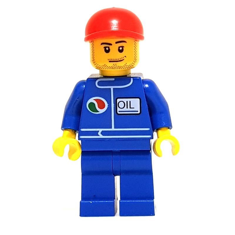 LEGO Racer, Blue Jumpsuit with Octan Logo, Red Cap, Stubble (fig-009607)