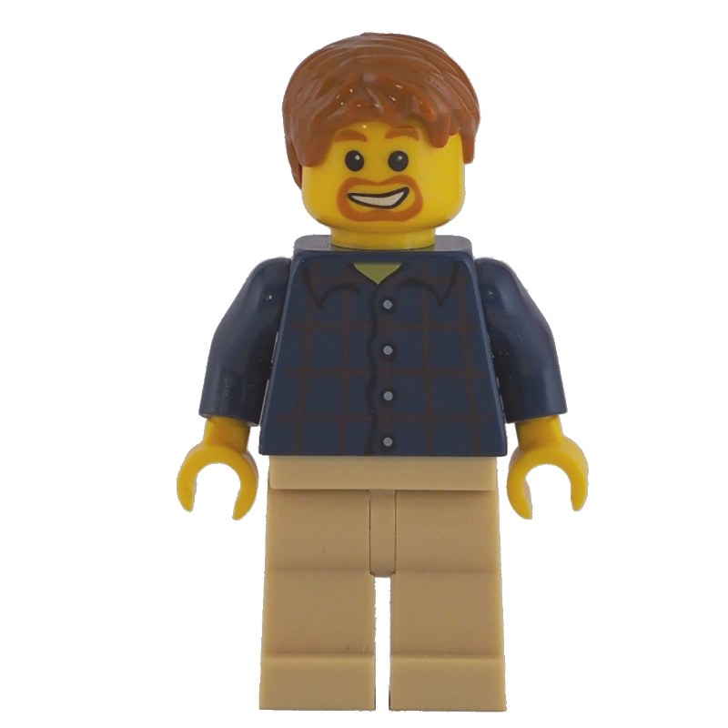 LEGO Man, Dark Blue Plaid Shirt, Tan Legs, Dark Orange Hair, Goatee Beard (fig-009618)
