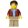 Man, Open Dark Red Jacket, Dark Tan Legs, Dark Brown Hair, Silver Sunglasses