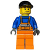 Ground Crew, Orange Overalls over Blue Sweater, Black Cap, Stubble