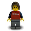 Woman, Red Top with Dark Blue Arms, Sand Blue Legs, Dark Brown Hair