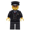 Pilot, Black Suit with Tie and Airplane Badge, Black Hat, Orange Sunglasses