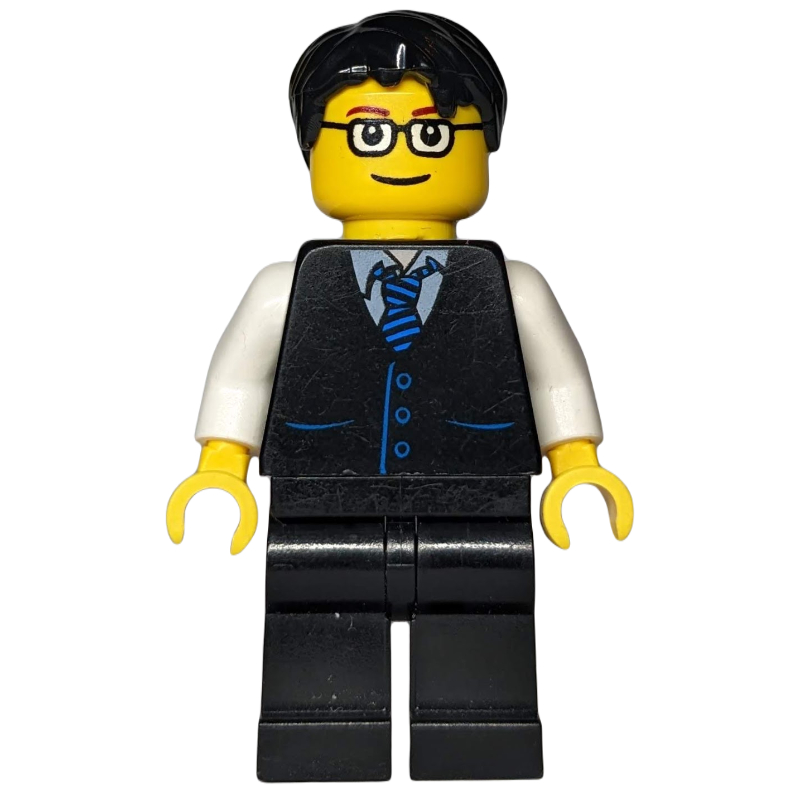 LEGO Man, Black Vest and Tie, Black Legs, Black Hair, Glasses (fig-009633)