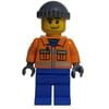 Ground Crew, Orange Jacket with Zipper and Reflective Stripes, Blue Legs, Dark Bluish Gray Hat, Stubble