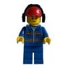 Ground Crew, Blue Jacket with Orange Stripes, Red Cap with Ear Defenders