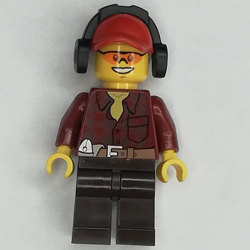 LEGO Lumberjack, Dark Red Flannel Shirt, Red Cap with Ear Defenders, Orange Safety Glasses (fig-009646)