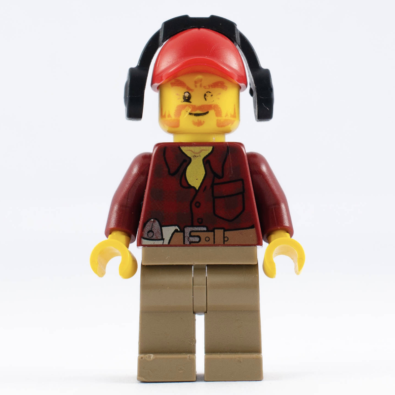 LEGO Lumberjack, Dark Red Flannel Shirt, Red Cap with Ear Defenders, Beard (fig-009647)