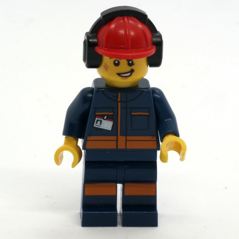 LEGO Ground Crew, Dark Blue Jumpsuit, Red Hard Hat with Ear Defenders (fig-009653)