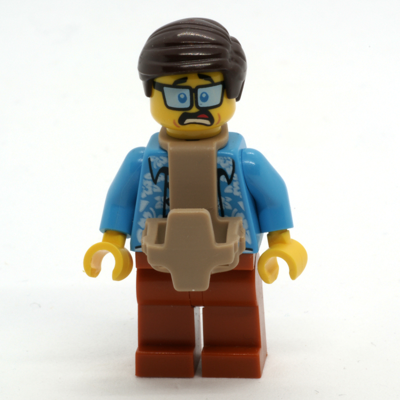 LEGO Man, Open Dark Azure Hawaiian Shirt, Dark Orange Legs, Dark Brown Hair, Baby Carrier (fig-009656)