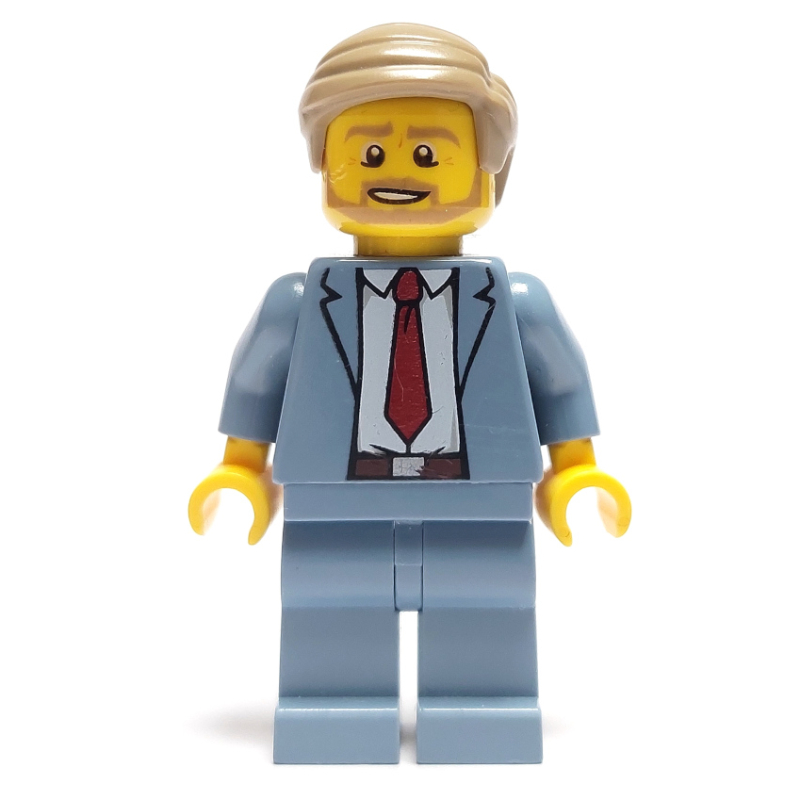 LEGO Man, Sand Blue Suit with Red Tie, Dark Tan Hair, Beard (fig-009663)