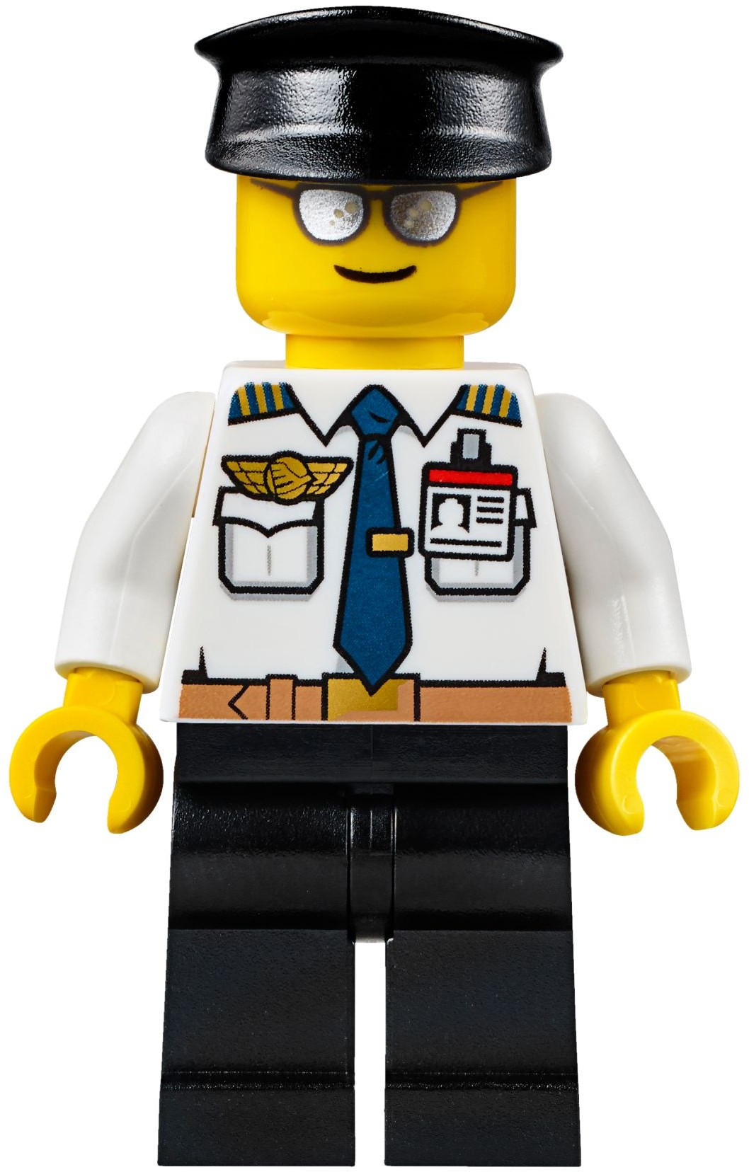 LEGO Pilot, White Shirt with Tie and Wing Badge, Black Legs, Black Hat, Silver Sunglasses (fig-009666)