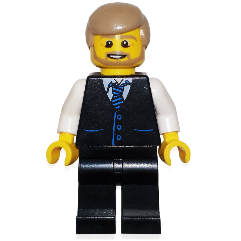 LEGO Man, Black Vest with Tie, Dark Tan Hair, Beard (fig-009667)